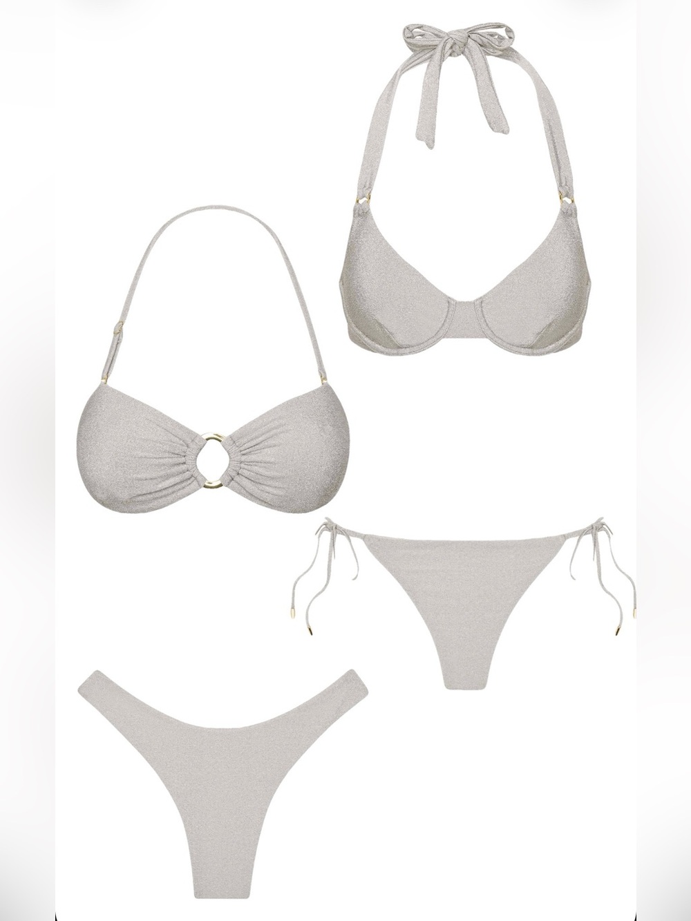 NWT Monday Swimwear (2!) Bikinis Soft Silver Shimmer Collection. Mix and match!